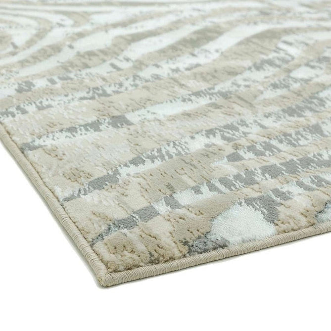 Quantum QU04 Modern Zebra Print Metallic Shimmer Textured High-Density Soft Smooth Low Profile Polyblend Short-Pile Grey/Silver/Cream Rug-Asiatic Carpets-Rug Love - The Most Loved Rug Store