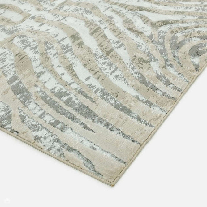 Quantum QU04 Modern Zebra Print Metallic Shimmer Textured High-Density Soft Smooth Low Profile Polyblend Short-Pile Grey/Silver/Cream Rug-Asiatic Carpets-Rug Love - The Most Loved Rug Store