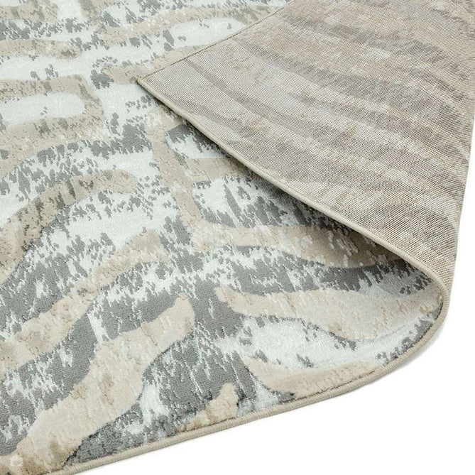 Quantum QU04 Modern Zebra Print Metallic Shimmer Textured High-Density Soft Smooth Low Profile Polyblend Short-Pile Grey/Silver/Cream Rug-Asiatic Carpets-Rug Love - The Most Loved Rug Store