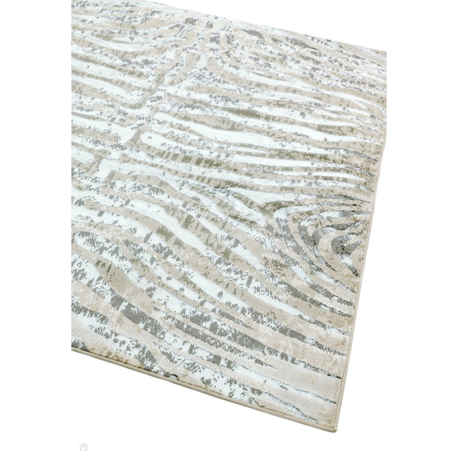 Quantum QU04 Modern Zebra Print Metallic Shimmer Textured High-Density Soft Smooth Low Profile Polyblend Short-Pile Grey/Silver/Cream Rug-Asiatic Carpets-Rug Love - The Most Loved Rug Store