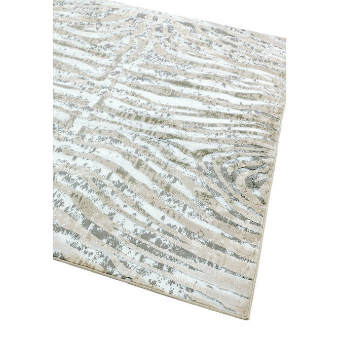 Quantum QU04 Modern Zebra Print Metallic Shimmer Textured High-Density Soft Smooth Low Profile Polyblend Short-Pile Grey/Silver/Cream Rug-Asiatic Carpets-Rug Love - The Most Loved Rug Store
