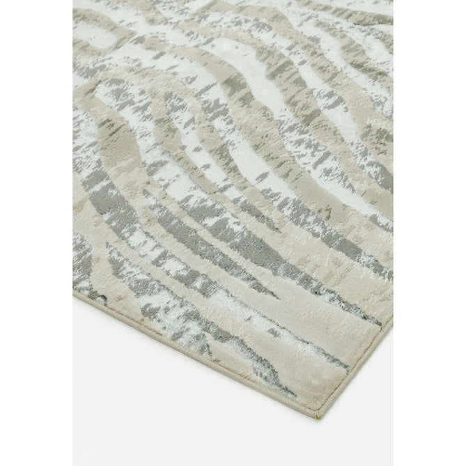 Quantum QU04 Modern Zebra Print Metallic Shimmer Textured High-Density Soft Smooth Low Profile Polyblend Short-Pile Grey/Silver/Cream Rug-Asiatic Carpets-Rug Love - The Most Loved Rug Store