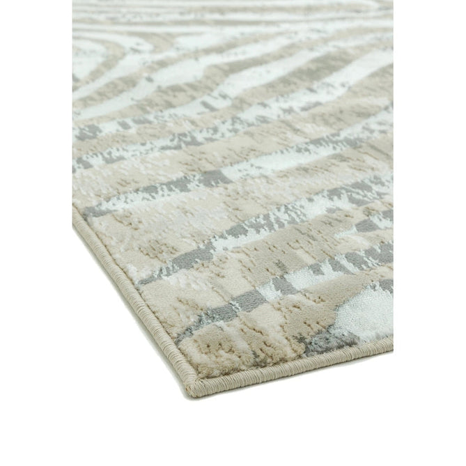 Quantum QU04 Modern Zebra Print Metallic Shimmer Textured High-Density Soft Smooth Low Profile Polyblend Short-Pile Grey/Silver/Cream Rug-Asiatic Carpets-Rug Love - The Most Loved Rug Store