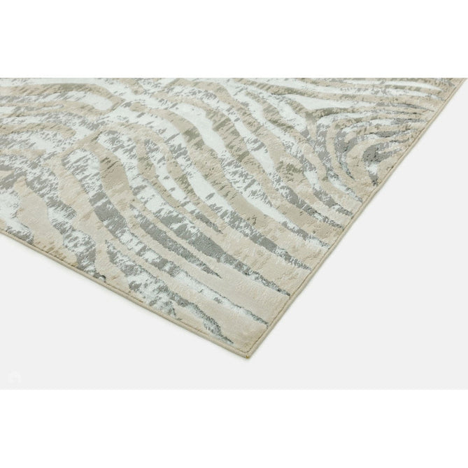 Quantum QU04 Modern Zebra Print Metallic Shimmer Textured High-Density Soft Smooth Low Profile Polyblend Short-Pile Grey/Silver/Cream Rug-Asiatic Carpets-Rug Love - The Most Loved Rug Store