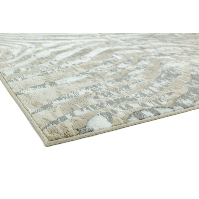 Quantum QU04 Modern Zebra Print Metallic Shimmer Textured High-Density Soft Smooth Low Profile Polyblend Short-Pile Grey/Silver/Cream Rug-Asiatic Carpets-Rug Love - The Most Loved Rug Store