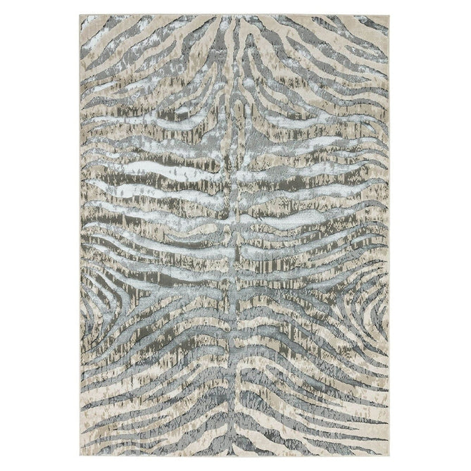 Quantum QU04 Modern Zebra Print Metallic Shimmer Textured High-Density Soft Smooth Low Profile Polyblend Short-Pile Grey/Silver/Cream Rug-Asiatic Carpets-Rug Love - The Most Loved Rug Store