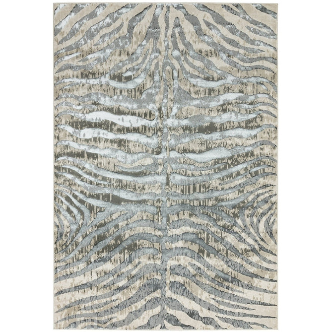 Quantum QU04 Modern Zebra Print Metallic Shimmer Textured High-Density Soft Smooth Low Profile Polyblend Short-Pile Grey/Silver/Cream Rug-Asiatic Carpets-Rug Love - The Most Loved Rug Store