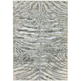 Quantum QU04 Modern Zebra Print Metallic Shimmer Textured High-Density Soft Smooth Low Profile Polyblend Short-Pile Grey/Silver/Cream Rug