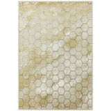 Quantum QU05 Modern Honeycomb Print Metallic Shimmer Flat Pile Beige/Gold Rug