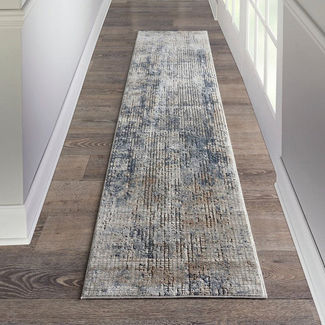 Quarry QUA02 Modern Abstract Distressed Soft Textured High-Density Flat Pile Blue/Beige Runner-Nourison-Rug Love - The Most Loved Rug Store