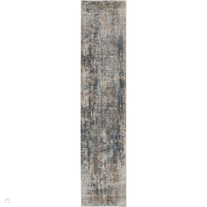 Quarry QUA02 Modern Abstract Distressed Soft Textured High-Density Flat Pile Blue/Beige Runner-Nourison-Rug Love - The Most Loved Rug Store