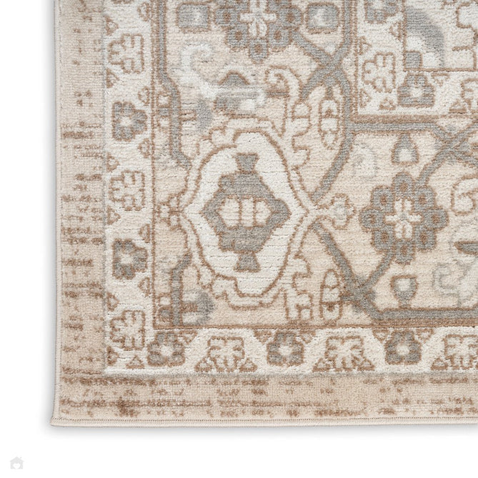 Quarry QUA05 Traditional Persian Vintage Distressed Floral Medallion Border Soft Textured Durable Low Profile Short Pile Beige/Grey/Ivory Rug-Nourison-Rug Love - The Most Loved Rug Store