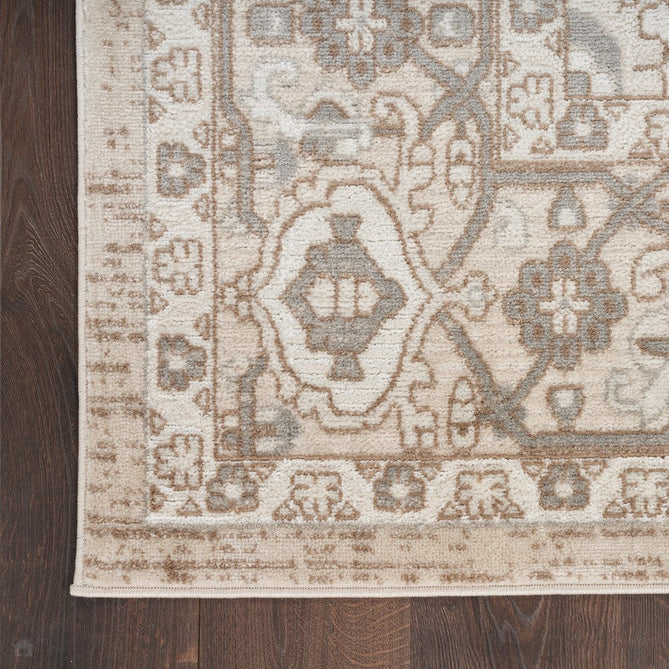 Quarry QUA05 Traditional Persian Vintage Distressed Floral Medallion Border Soft Textured Durable Low Profile Short Pile Beige/Grey/Ivory Rug-Nourison-Rug Love - The Most Loved Rug Store