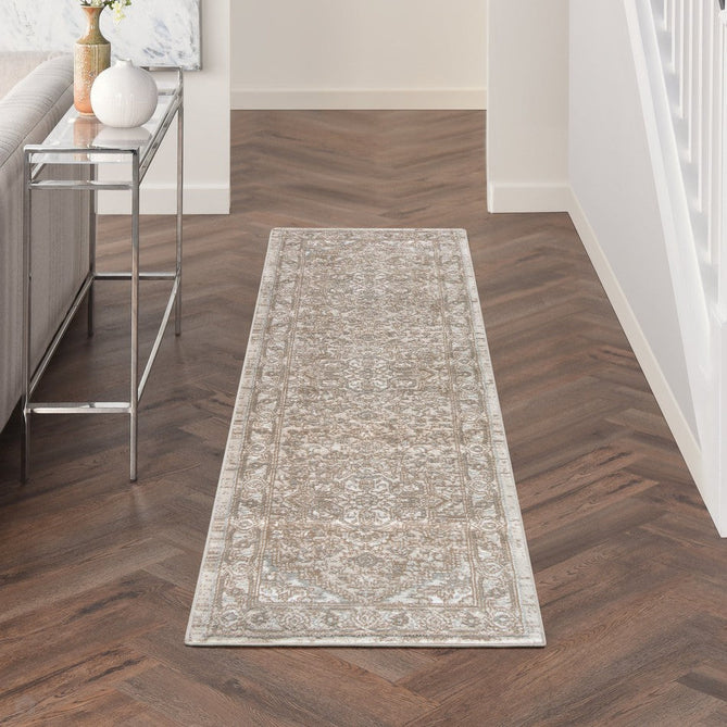 Quarry QUA05 Traditional Persian Vintage Distressed Floral Medallion Border Soft Textured Durable Low Profile Short Pile Beige/Grey/Ivory Rug-Nourison-Rug Love - The Most Loved Rug Store