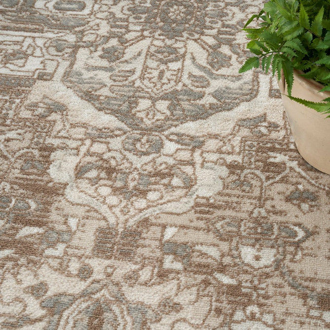 Quarry QUA05 Traditional Persian Vintage Distressed Floral Medallion Border Soft Textured Durable Low Profile Short Pile Beige/Grey/Ivory Rug-Nourison-Rug Love - The Most Loved Rug Store
