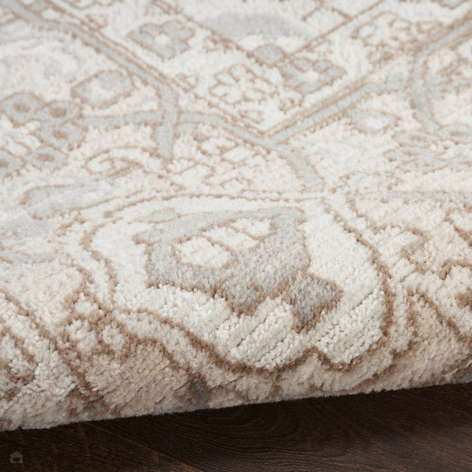 Quarry QUA05 Traditional Persian Vintage Distressed Floral Medallion Border Soft Textured Durable Low Profile Short Pile Beige/Grey/Ivory Rug-Nourison-Rug Love - The Most Loved Rug Store