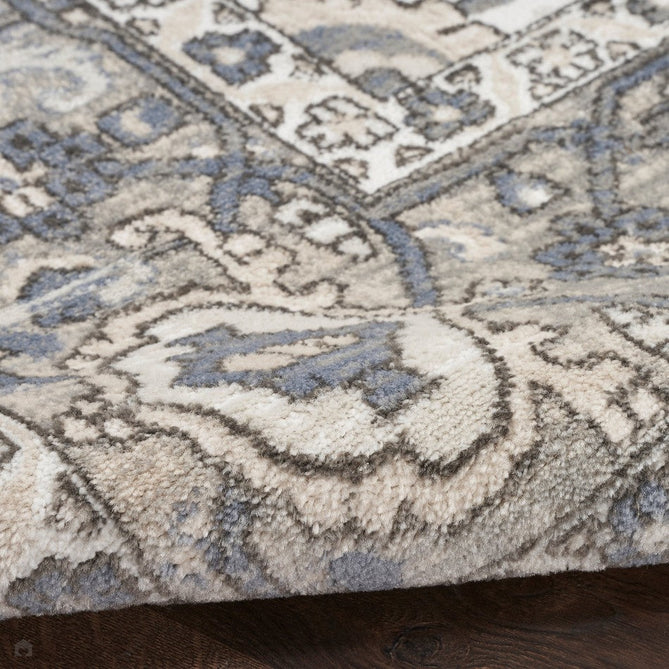 Quarry QUA05 Traditional Persian Vintage Distressed Floral Medallion Border Soft Textured Durable Low Profile Short Pile Ivory/Blue/Grey/Beige Rug-Nourison-Rug Love - The Most Loved Rug Store