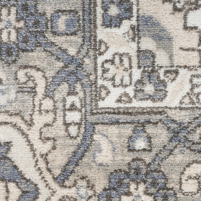 Quarry QUA05 Traditional Persian Vintage Distressed Floral Medallion Border Soft Textured Durable Low Profile Short Pile Ivory/Blue/Grey/Beige Rug-Nourison-Rug Love - The Most Loved Rug Store