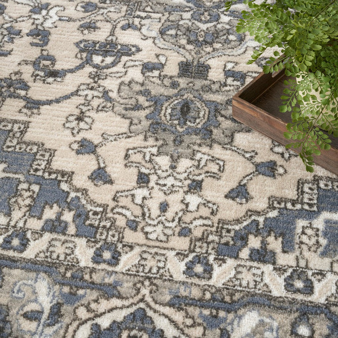 Quarry QUA05 Traditional Persian Vintage Distressed Floral Medallion Border Soft Textured Durable Low Profile Short Pile Ivory/Blue/Grey/Beige Rug-Nourison-Rug Love - The Most Loved Rug Store