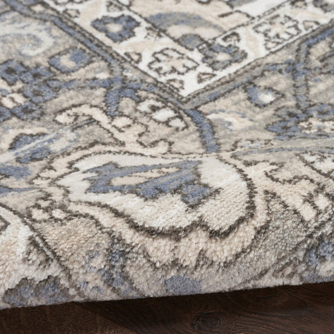 Quarry QUA05 Traditional Persian Vintage Distressed Floral Medallion Border Soft Textured Durable Low Profile Short Pile Ivory/Blue/Grey/Beige Rug-Nourison-Rug Love - The Most Loved Rug Store
