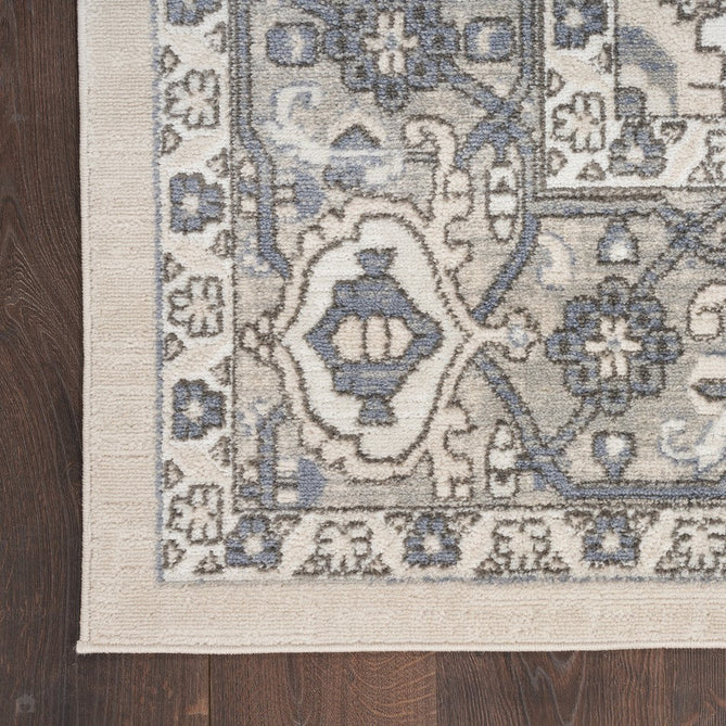 Quarry QUA05 Traditional Persian Vintage Distressed Floral Medallion Border Soft Textured Durable Low Profile Short Pile Ivory/Blue/Grey/Beige Rug-Nourison-Rug Love - The Most Loved Rug Store