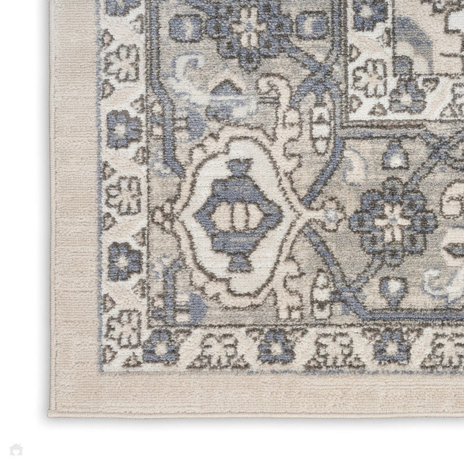 Quarry QUA05 Traditional Persian Vintage Distressed Floral Medallion Border Soft Textured Durable Low Profile Short Pile Ivory/Blue/Grey/Beige Rug-Nourison-Rug Love - The Most Loved Rug Store