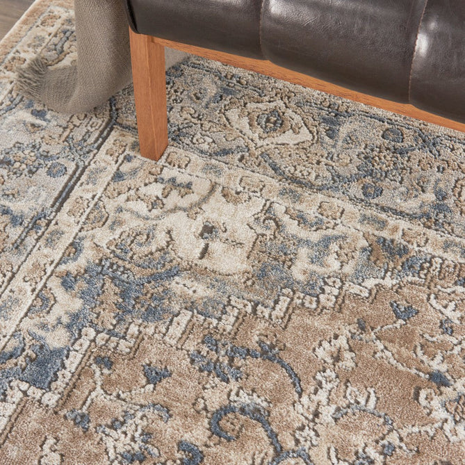 Quarry QUA05 Traditional Persian Vintage Distressed Medallion Border Soft Textured Durable Low Profile Short Pile Beige/Grey/Ivory/Blue Rug-Nourison-Rug Love - The Most Loved Rug Store