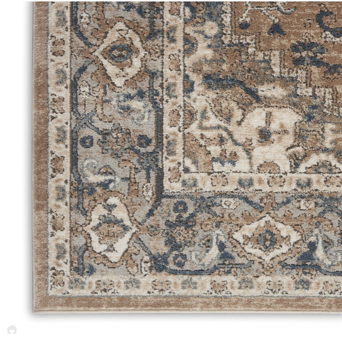 Quarry QUA05 Traditional Persian Vintage Distressed Medallion Border Soft Textured Durable Low Profile Short Pile Beige/Grey/Ivory/Blue Rug-Nourison-Rug Love - The Most Loved Rug Store