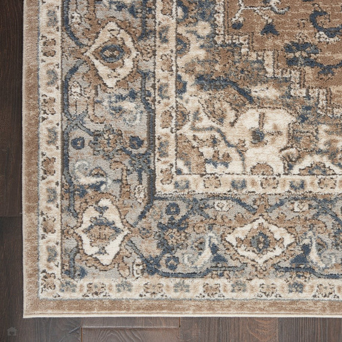 Quarry QUA05 Traditional Persian Vintage Distressed Medallion Border Soft Textured Durable Low Profile Short Pile Beige/Grey/Ivory/Blue Rug-Nourison-Rug Love - The Most Loved Rug Store