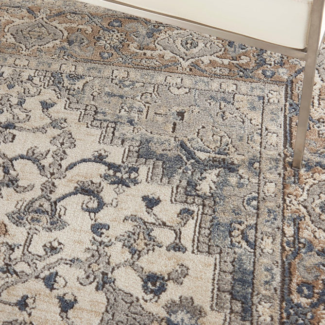 Quarry QUA05 Traditional Persian Vintage Distressed Medallion Border Soft Textured Durable Low Profile Short Pile Ivory/Grey/Beige/Steel Blue Rug-Nourison-Rug Love - The Most Loved Rug Store