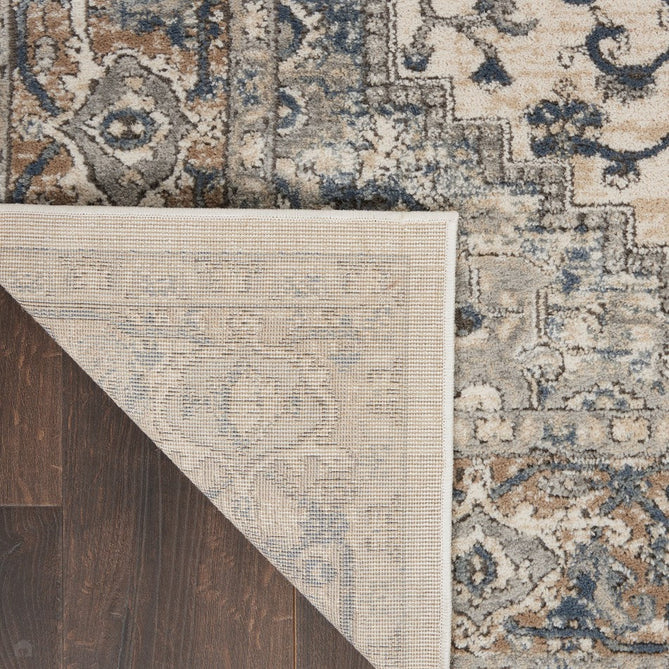 Quarry QUA05 Traditional Persian Vintage Distressed Medallion Border Soft Textured Durable Low Profile Short Pile Ivory/Grey/Beige/Steel Blue Rug-Nourison-Rug Love - The Most Loved Rug Store
