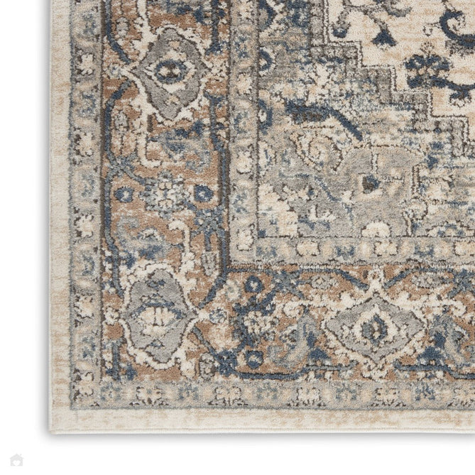 Quarry QUA05 Traditional Persian Vintage Distressed Medallion Border Soft Textured Durable Low Profile Short Pile Ivory/Grey/Beige/Steel Blue Rug-Nourison-Rug Love - The Most Loved Rug Store