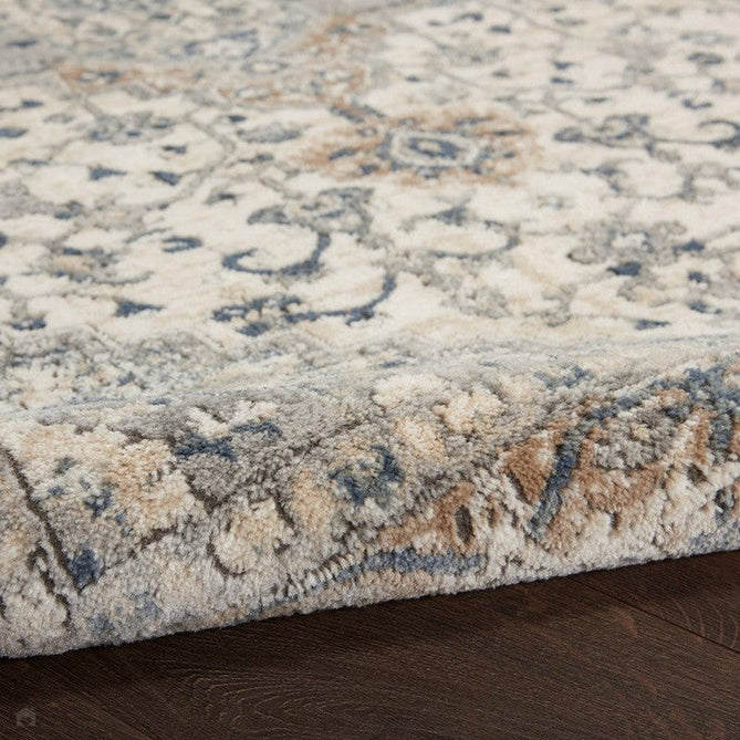 Quarry QUA05 Traditional Persian Vintage Distressed Medallion Border Textured High-Density Low Flat-Pile Ivory/Grey Runner-Nourison-Rug Love - The Most Loved Rug Store