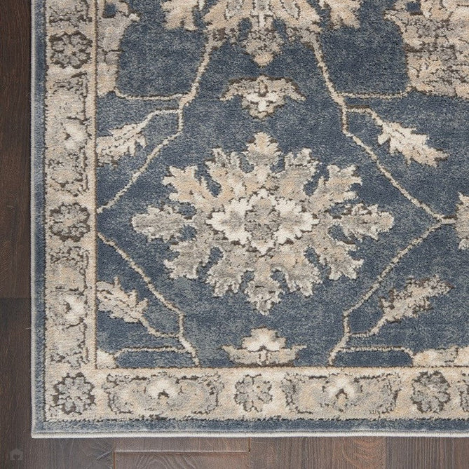 Quarry QUA06 Traditional Persian Vintage Distressed Floral Medallion Border Textured High-Density Low Flat-Pile Blue/Beige Runner-Nourison-Rug Love - The Most Loved Rug Store