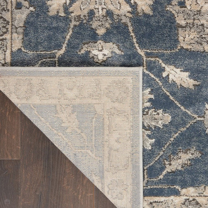 Quarry QUA06 Traditional Persian Vintage Distressed Floral Medallion Border Textured High-Density Low Flat-Pile Blue/Beige Runner-Nourison-Rug Love - The Most Loved Rug Store