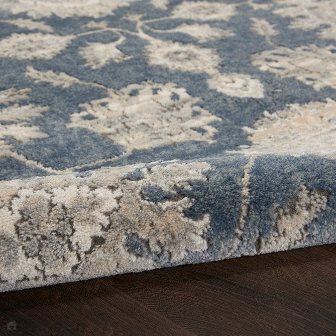 Quarry QUA06 Traditional Persian Vintage Distressed Floral Medallion Border Textured High-Density Low Flat-Pile Blue/Beige Runner-Nourison-Rug Love - The Most Loved Rug Store