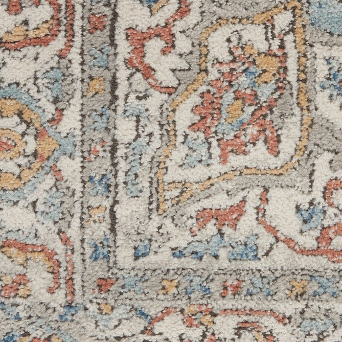 Quarry QUA11 Traditional Persian Vintage Distressed Medallion Border Soft Textured Durable Low Profile Short Pile Ivory/Blue/Multicolour Rug-Nourison-Rug Love - The Most Loved Rug Store