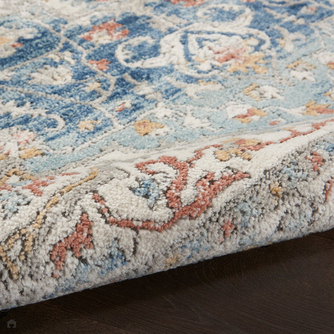 Quarry QUA11 Traditional Persian Vintage Distressed Medallion Border Soft Textured Durable Low Profile Short Pile Ivory/Blue/Multicolour Rug-Nourison-Rug Love - The Most Loved Rug Store