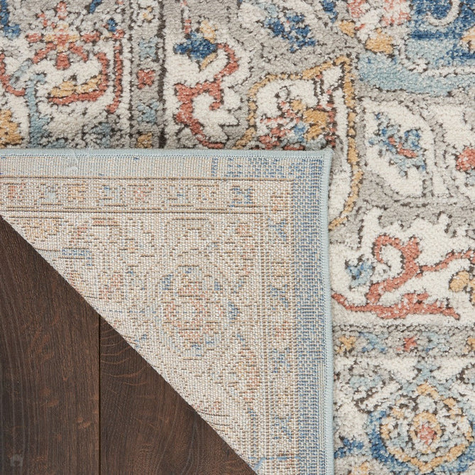 Quarry QUA11 Traditional Persian Vintage Distressed Medallion Border Soft Textured Durable Low Profile Short Pile Ivory/Blue/Multicolour Rug-Nourison-Rug Love - The Most Loved Rug Store