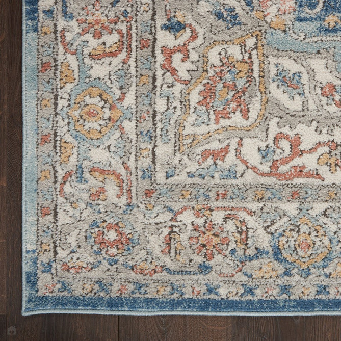 Quarry QUA11 Traditional Persian Vintage Distressed Medallion Border Soft Textured Durable Low Profile Short Pile Ivory/Blue/Multicolour Rug-Nourison-Rug Love - The Most Loved Rug Store