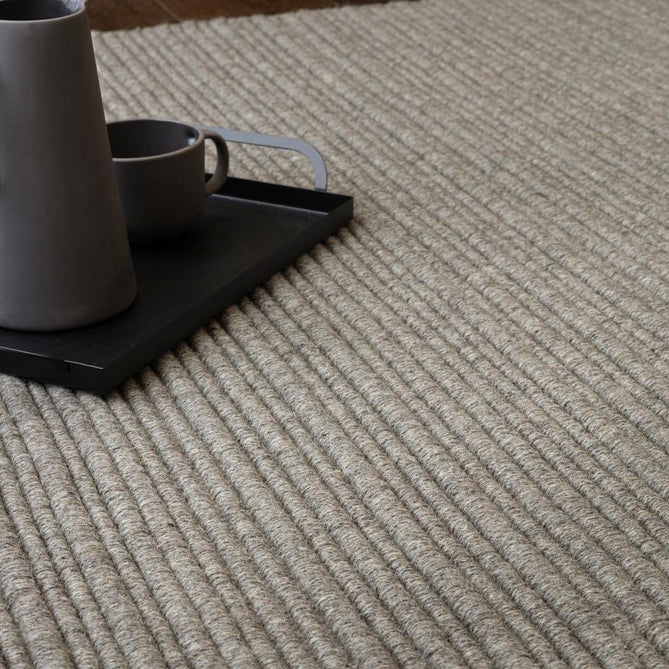 Ravine Modern Plain Linear Hand-Woven Textured Irregular Ridges Looped Ribbed Pile Low Profile Wool Griege Rug