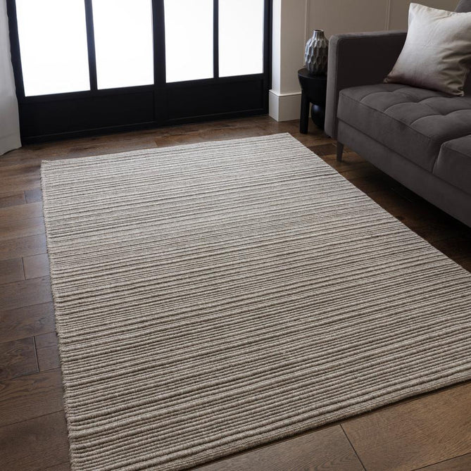 Ravine Modern Plain Linear Hand-Woven Textured Irregular Ridges Looped Ribbed Pile Low Profile Wool Griege Rug