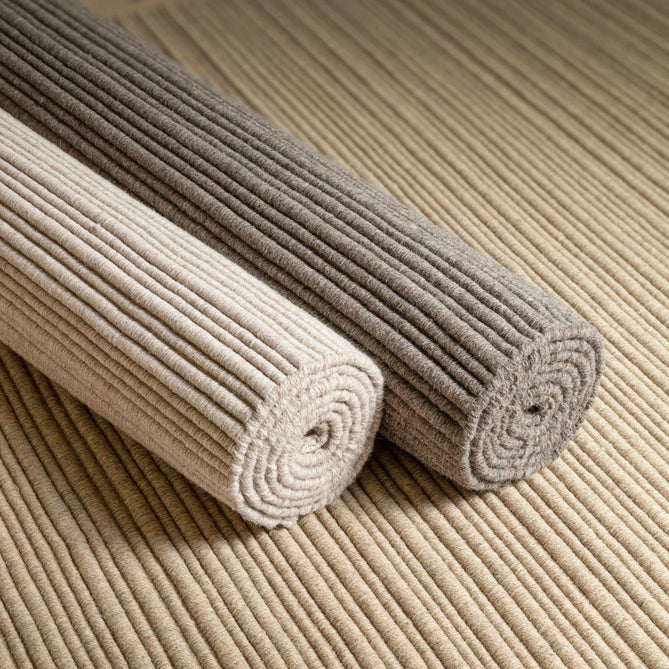 Ravine Modern Plain Linear Hand-Woven Textured Irregular Ridges Looped Ribbed Pile Low Profile Wool Ivory Rug