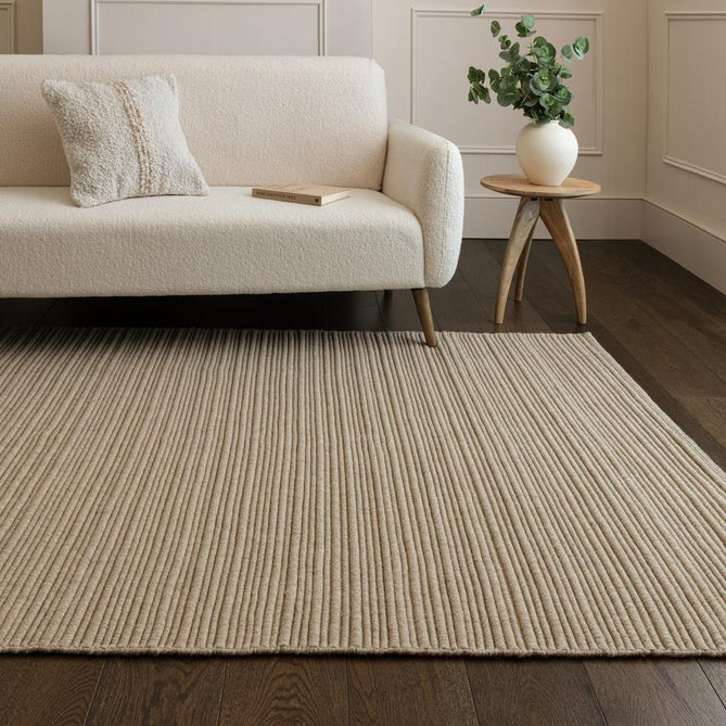 Ravine Modern Plain Linear Hand-Woven Textured Irregular Ridges Looped Ribbed Pile Low Profile Wool Sand Rug