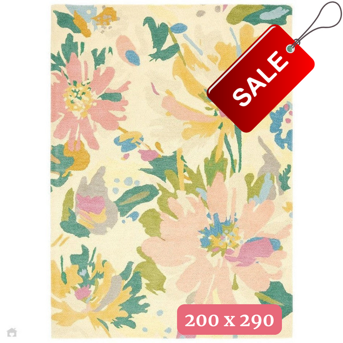 Reef RF10 Floral Modern Floral Abstract Hand-Woven Wool Beige/Muted Multicolour/Pink Peach/Cream/Yellow/Green Rug 200 x 290 cm-Shop Returns-Rug Love - The Most Loved Rug Store
