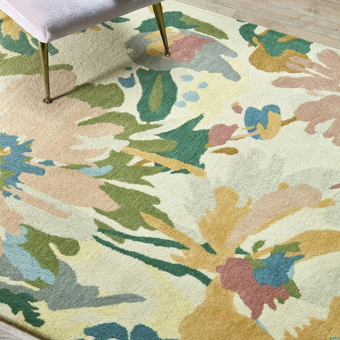 Reef RF10 Floral Modern Floral Abstract Hand-Woven Wool Beige/Muted Multicolour/Pink Peach/Cream/Yellow/Green Rug-Asiatic Carpets-Rug Love - The Most Loved Rug Store