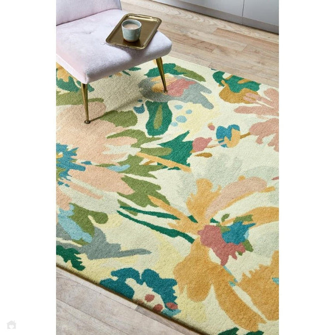 Reef RF10 Floral Modern Floral Abstract Hand-Woven Wool Beige/Muted Multicolour/Pink Peach/Cream/Yellow/Green Rug-Asiatic Carpets-Rug Love - The Most Loved Rug Store