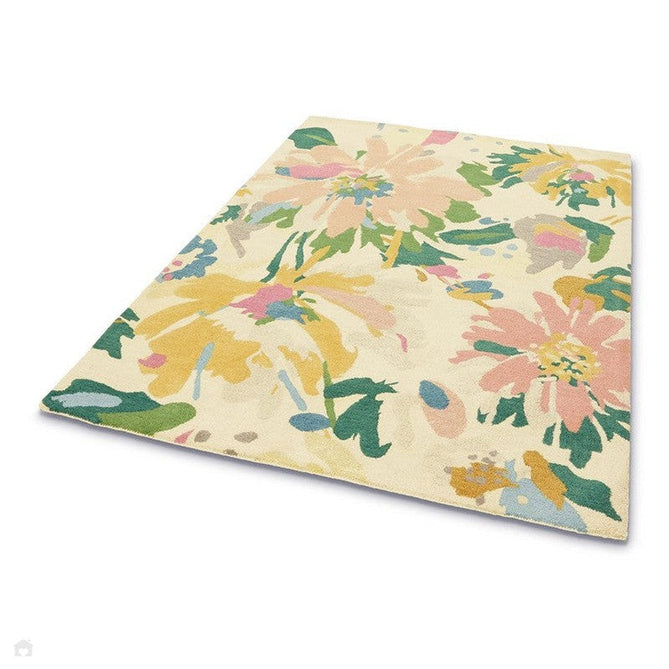 Reef RF10 Floral Modern Floral Abstract Hand-Woven Wool Beige/Muted Multicolour/Pink Peach/Cream/Yellow/Green Rug-Asiatic Carpets-Rug Love - The Most Loved Rug Store