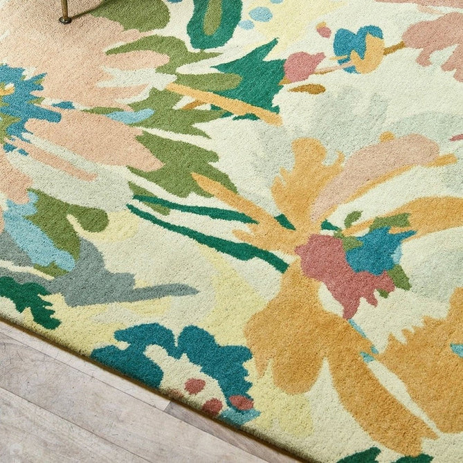 Reef RF10 Floral Modern Floral Abstract Hand-Woven Wool Beige/Muted Multicolour/Pink Peach/Cream/Yellow/Green Rug-Asiatic Carpets-Rug Love - The Most Loved Rug Store