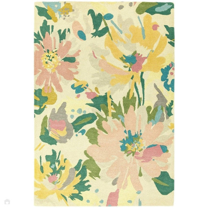Reef RF10 Floral Modern Floral Abstract Hand-Woven Wool Beige/Muted Multicolour/Pink Peach/Cream/Yellow/Green Rug-Asiatic Carpets-Rug Love - The Most Loved Rug Store